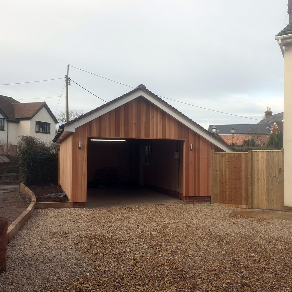 Cedar, timber frame outbuilding and garage construction, Beenham